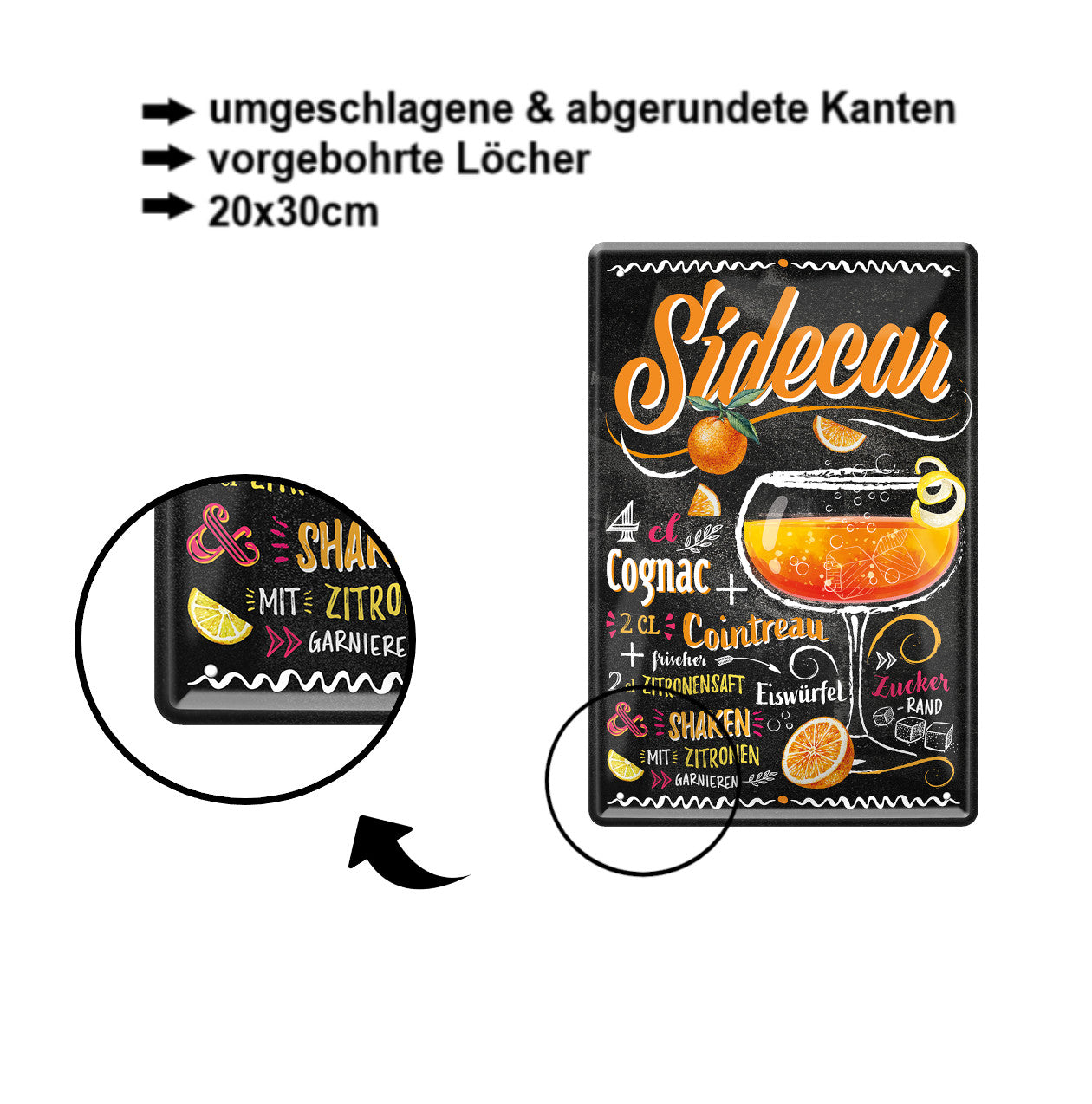 Blechschild ''Sidecar'' 20x30cm