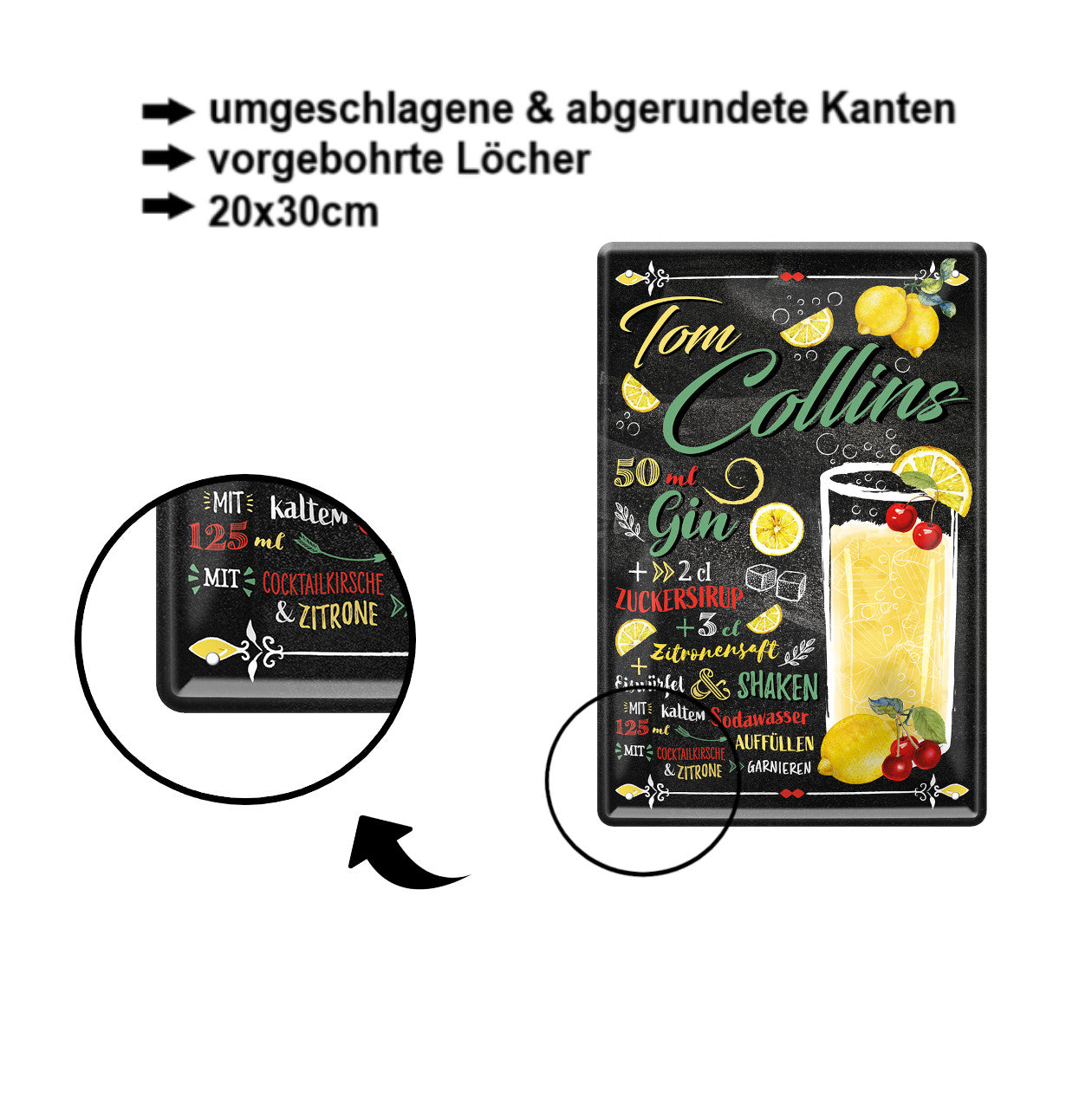 Blechschild ''Tom Collins'' 20x30cm