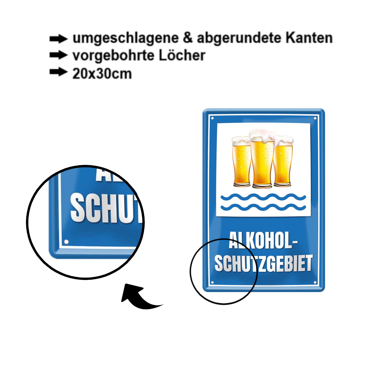 Blechschild ''Alkoholschutzgebiet (blauer Hintergrund)'' 20x30cm