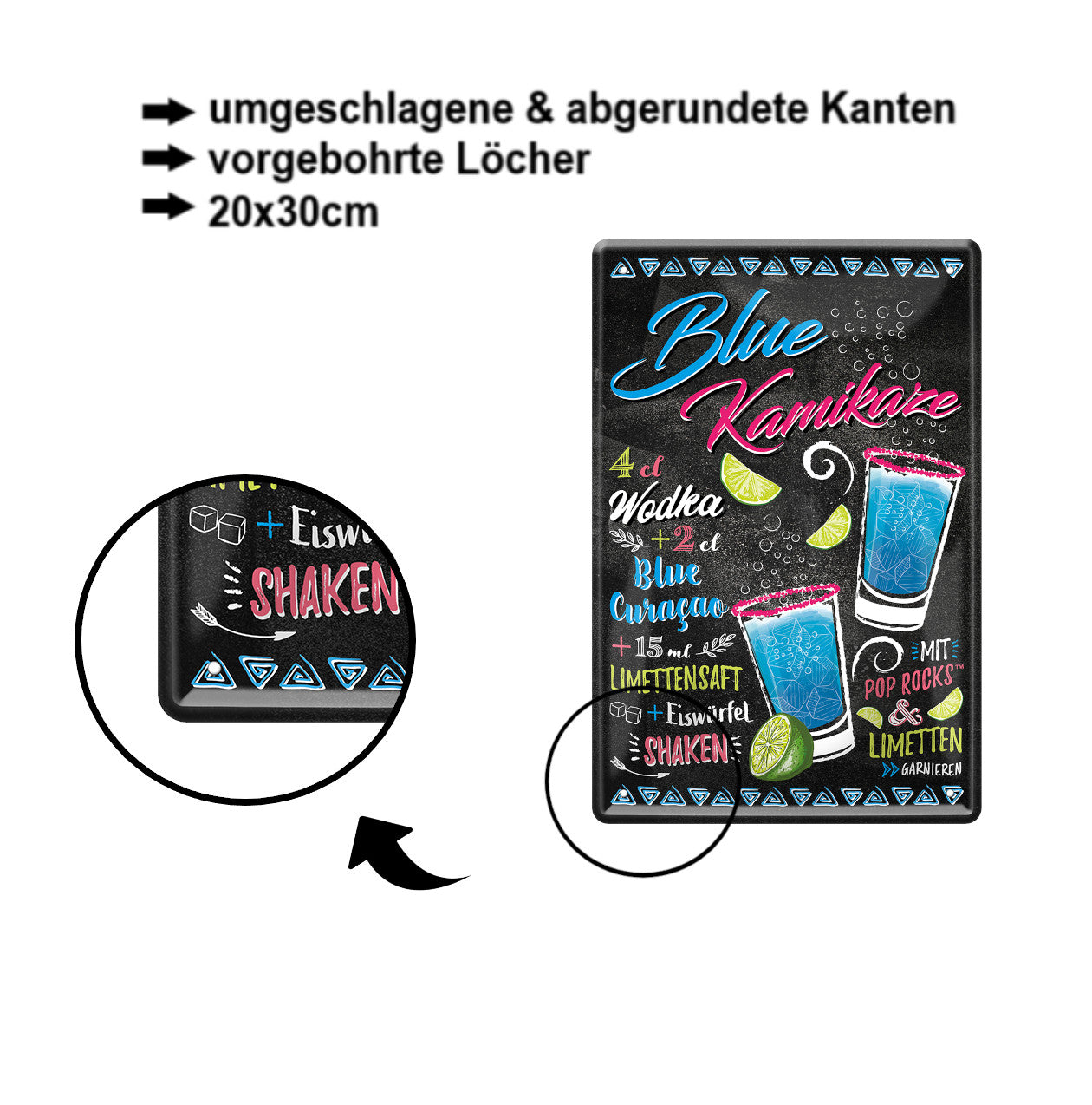 Blechschild ''Blue Kamikaze'' 20x30cm