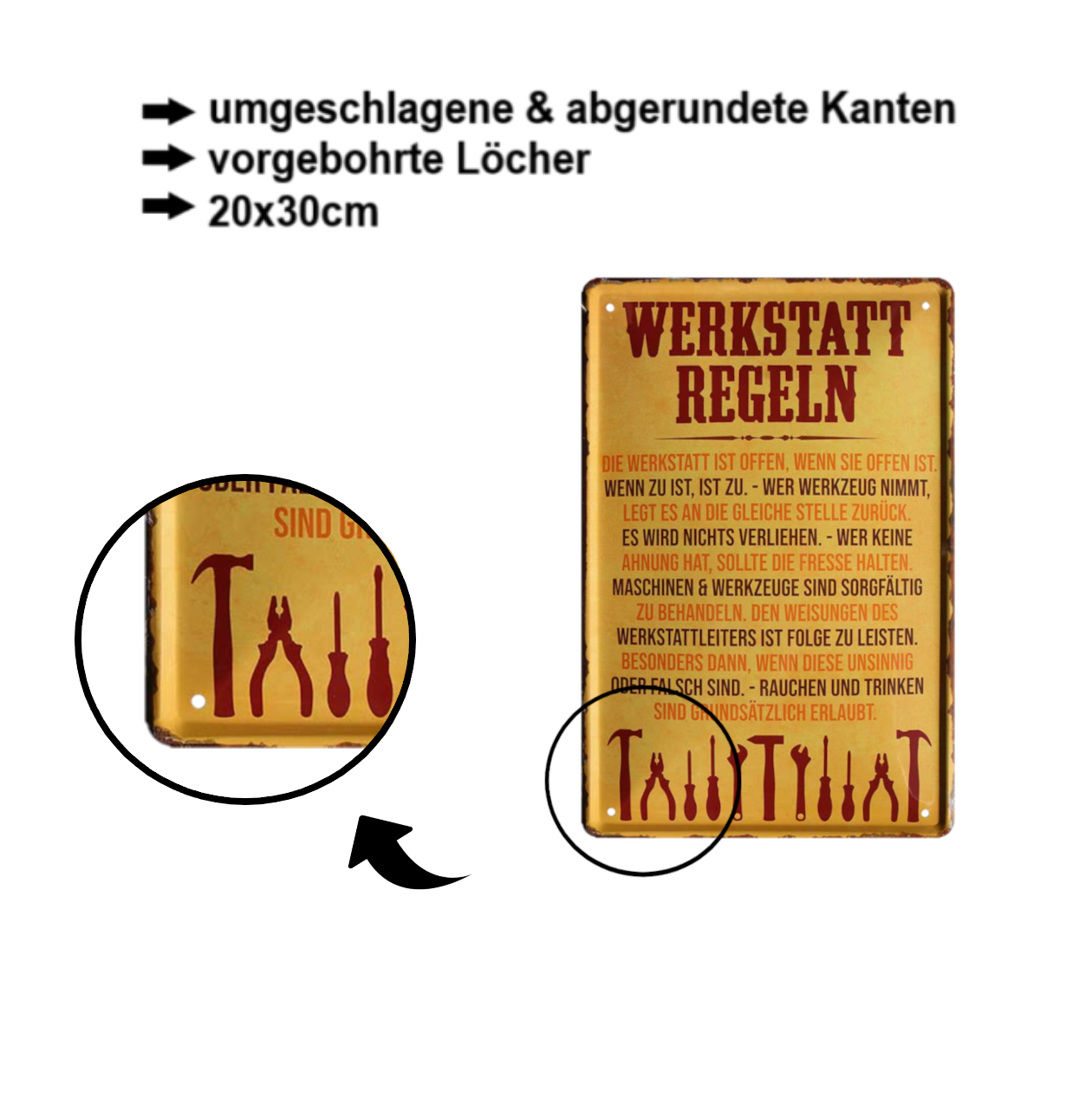 Blechschild ''Werkstatt Regeln'' 20x30cm