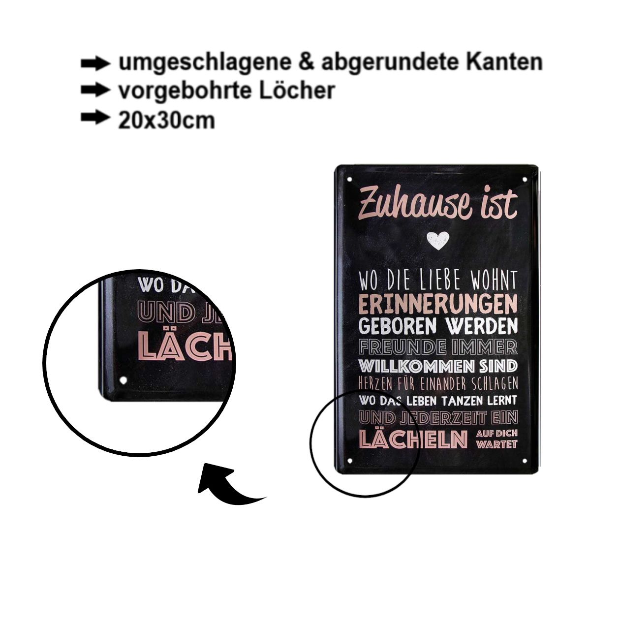 Blechschild ''Zuhause ist, wo die Liebe wohnt'' 20x30cm