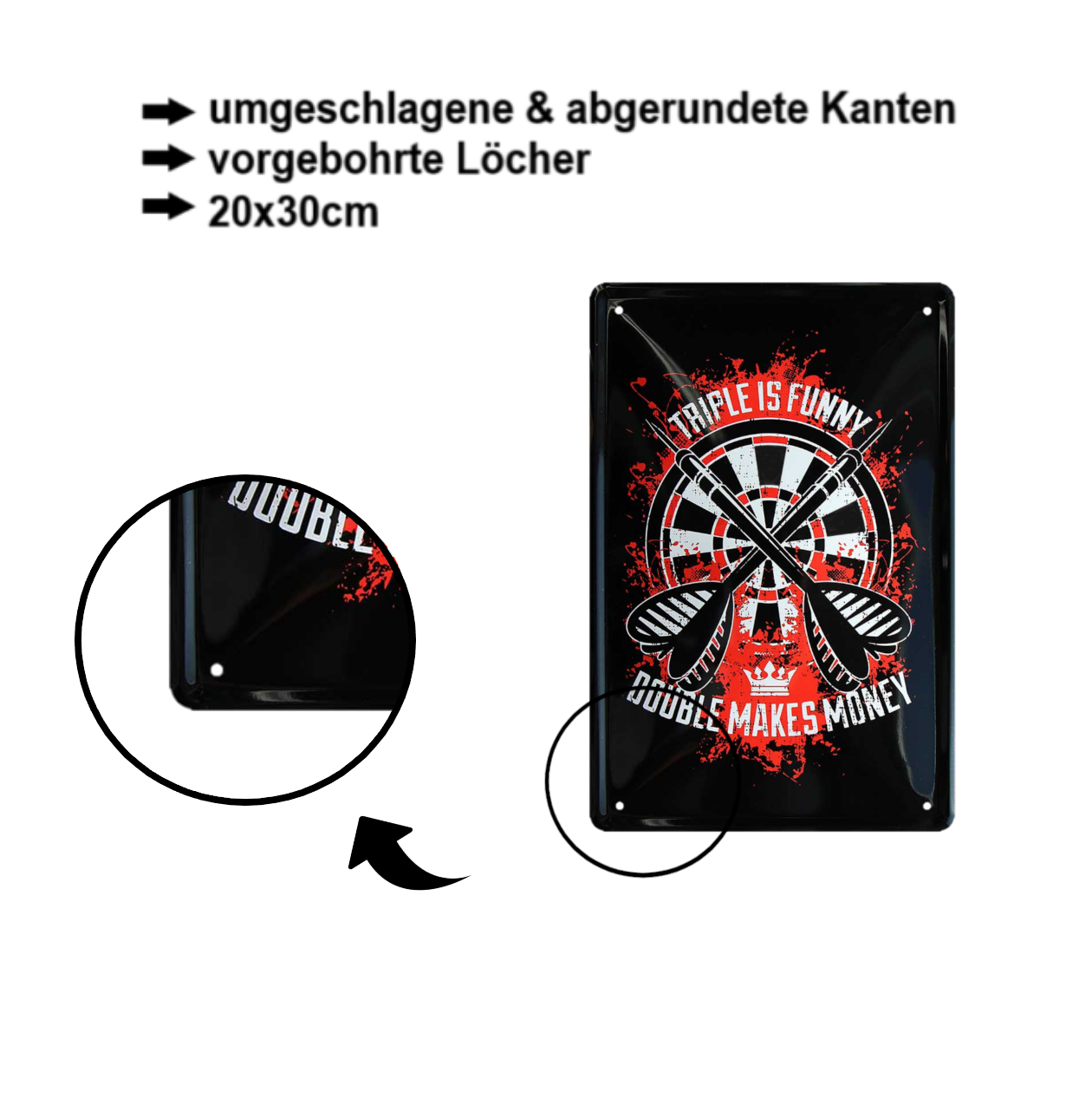 Blechschild ''Triple is funny (Dart)'' 20x30cm