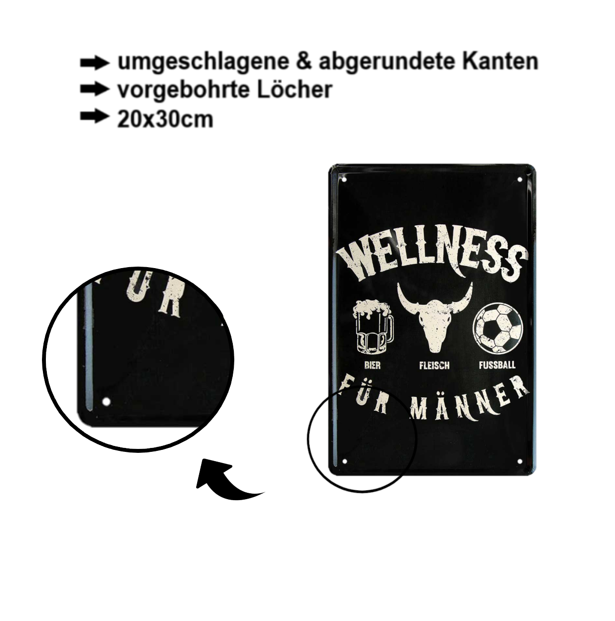 Blechschild ''Wellness für Männer'' 20x30cm