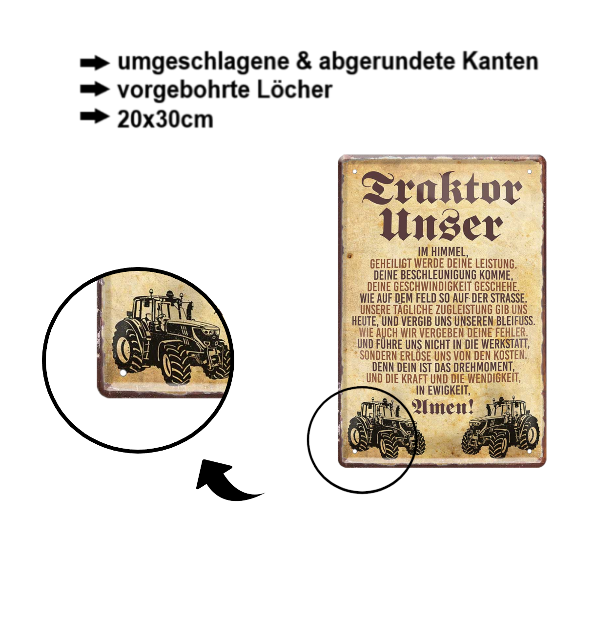 Blechschild ''Traktor Unser'' 20x30cm