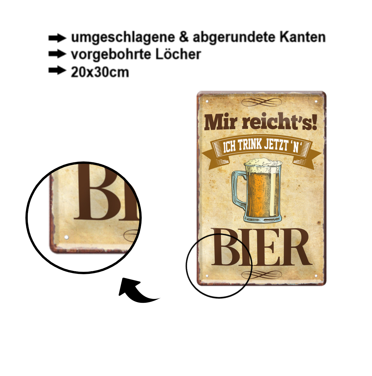 Blechschild ''Mir reicht´s! Bier'' 20x30cm