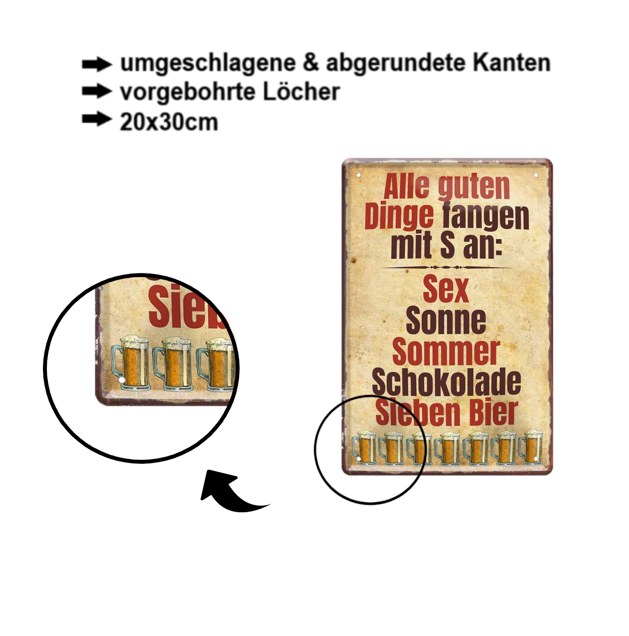 Blechschild ''Alle guten Dinge fangen mit S an'' 20x30cm
