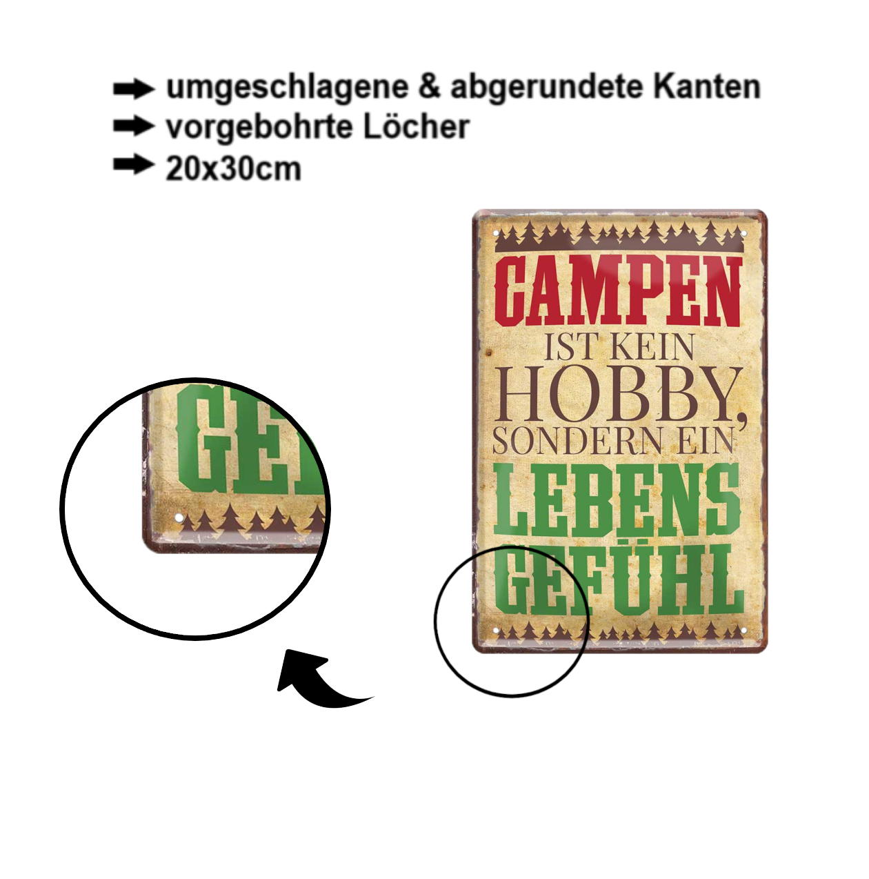 Blechschild ''Campen ist kein Hobby.. Lebensgefühl'' 20x30cm