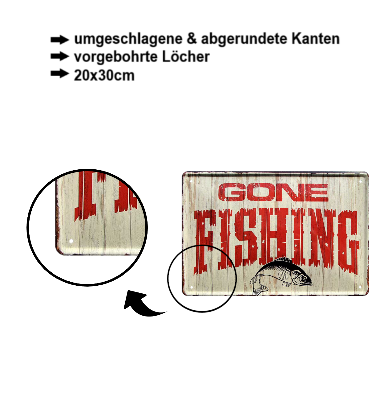 Blechschild ''Gone Fishing'' 20x30cm