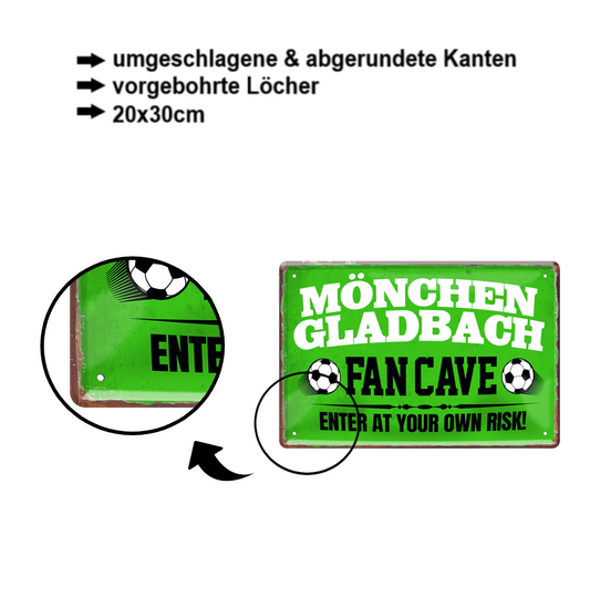 Blechschild ''Mönchengladbach Fan Cave'' 20x30cm