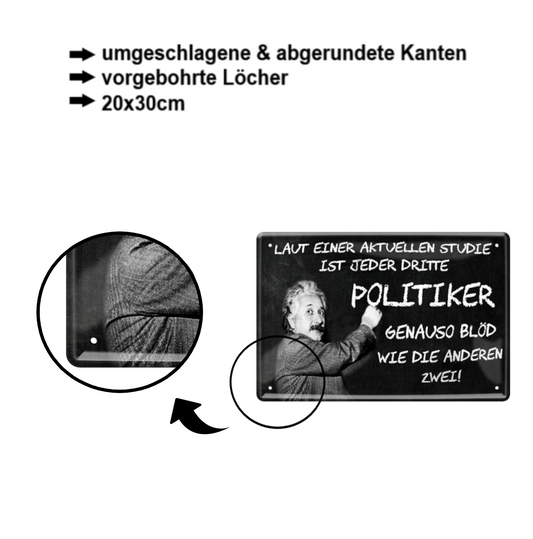 Blechschild ''Laut einer aktuellen Studie. Politiker (Einstein)'' 20x30cm