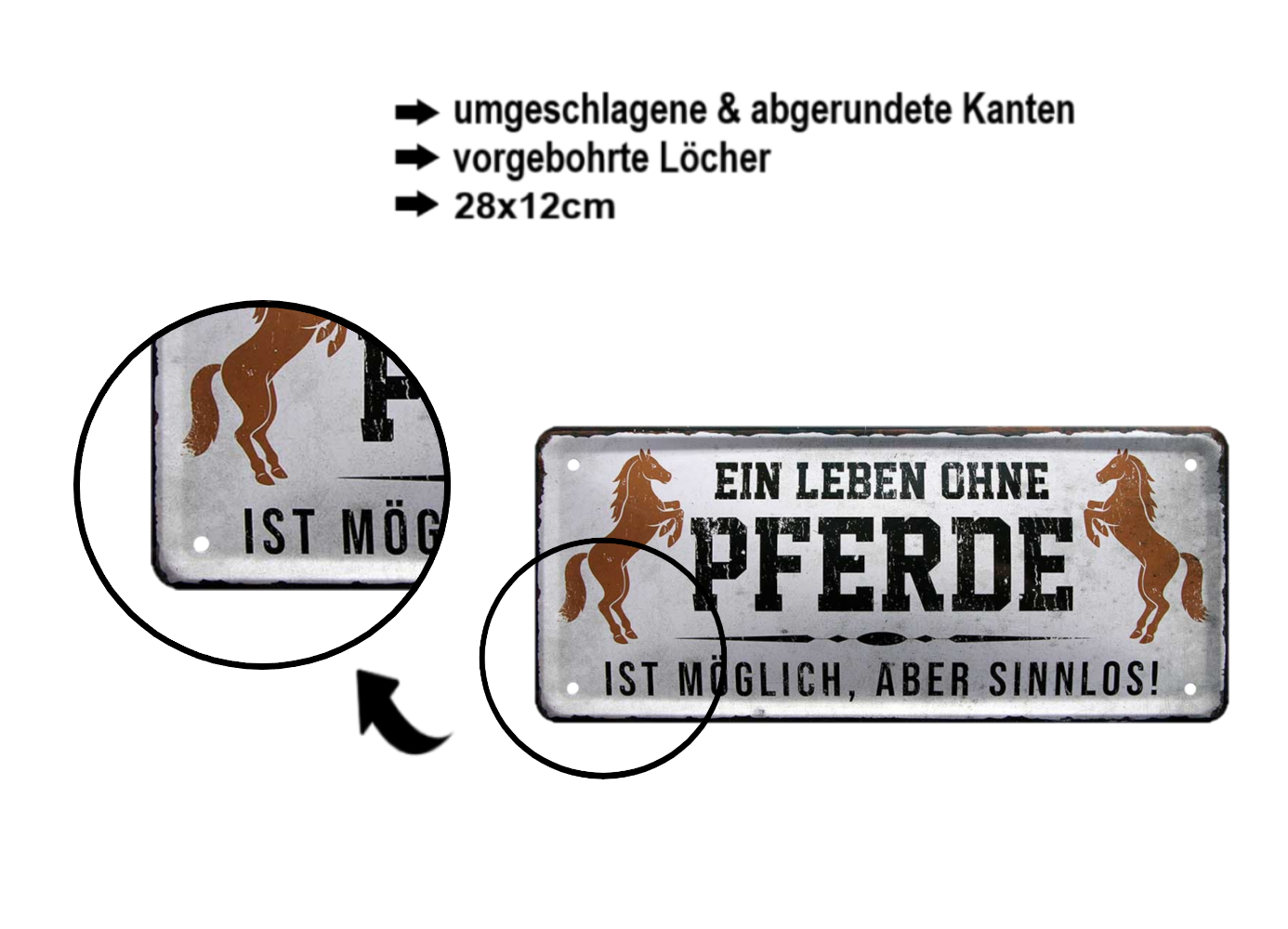 Blechschild ''Ein Leben ohne Pferde ist sinnlos'' 28x12cm