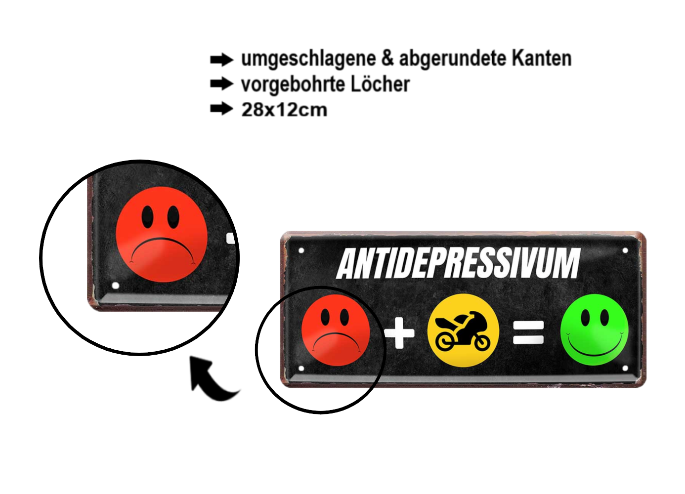 Blechschild ''Antidepressivum Motorrad'' 28x12cm