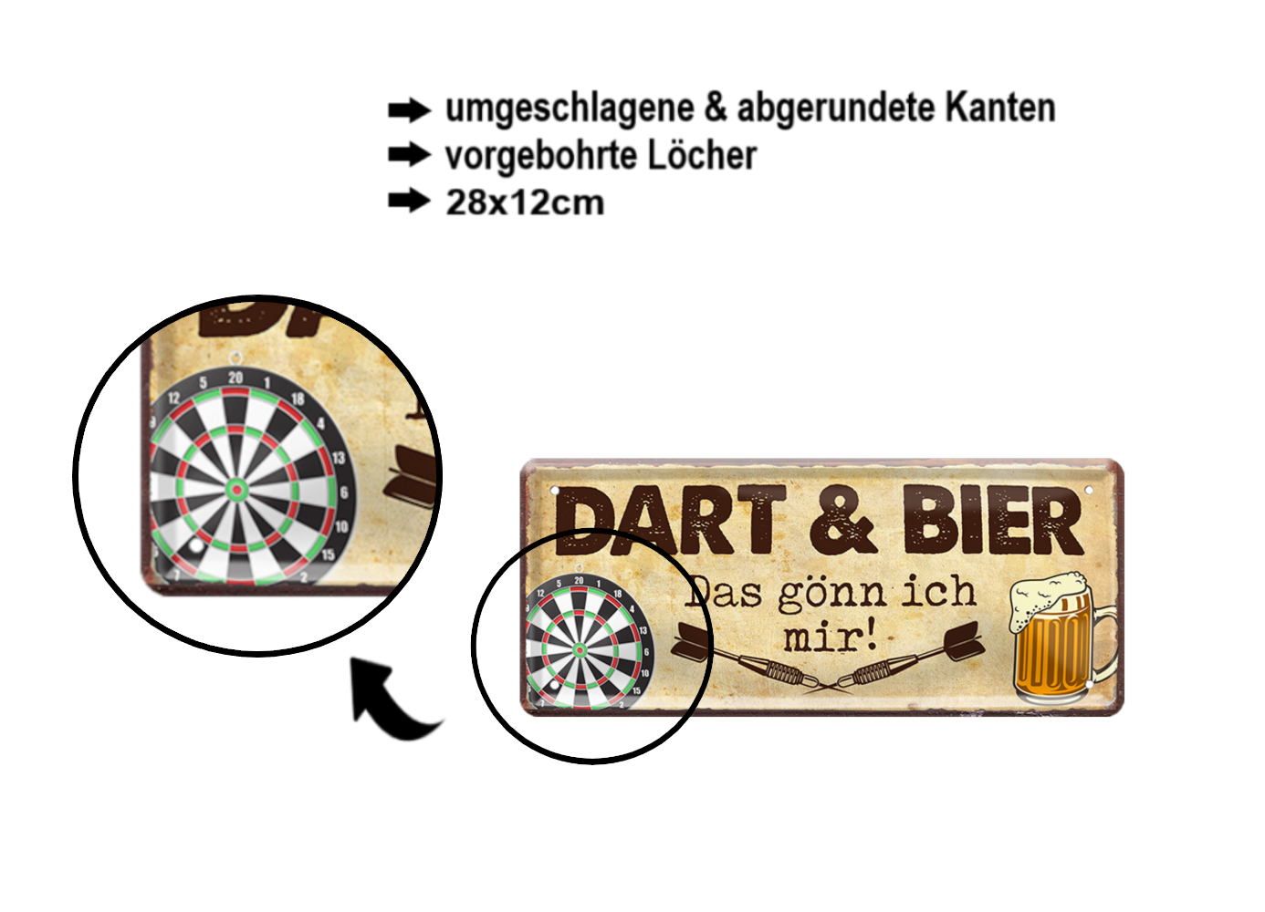 Blechschild ''Dart & Bier Das gönn ich mir (braun)'' 28x12cm