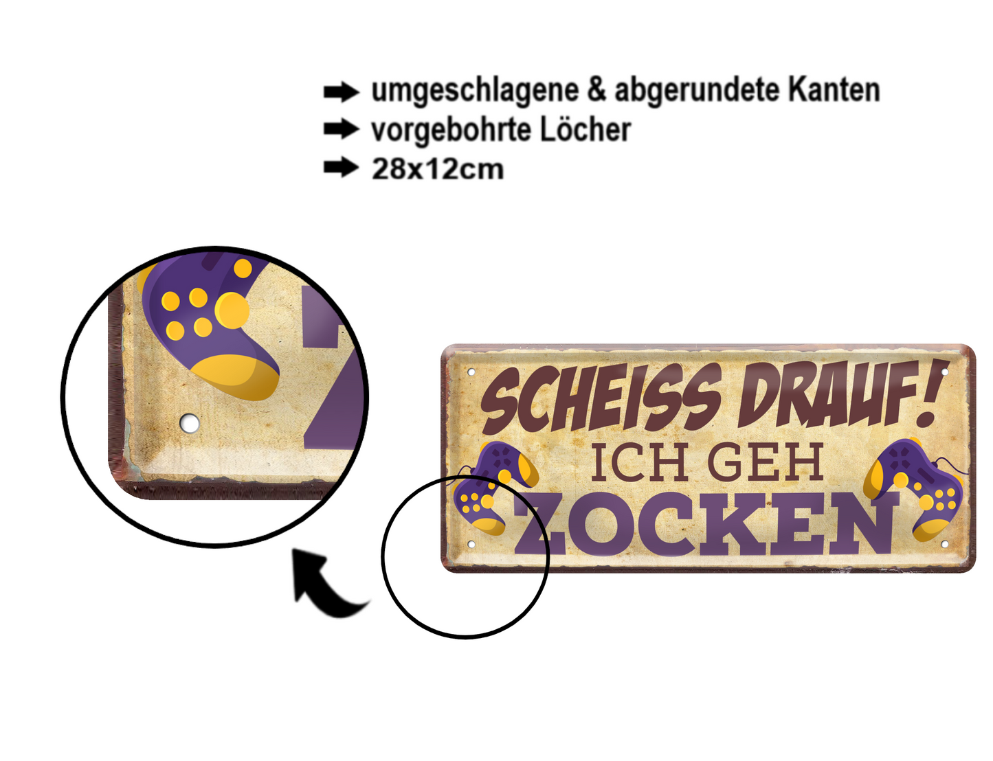 Blechschilder ''Scheiss Drauf'' Saufen Kaffee Biken Meer Urlaub Prinzessin uvm 28x12cm