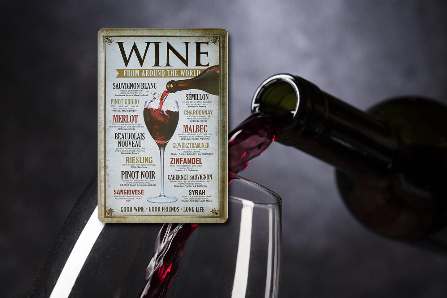 Blechschild ''Wine from around the world'' 20x30cm