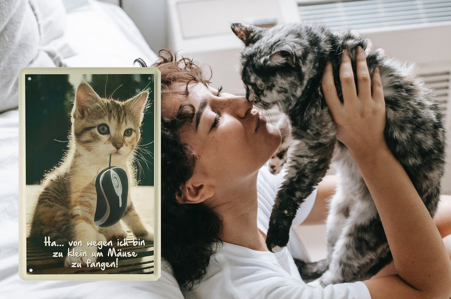 Tin sign "Ha cat.. because I'm too small to catch mice" 20x30cm