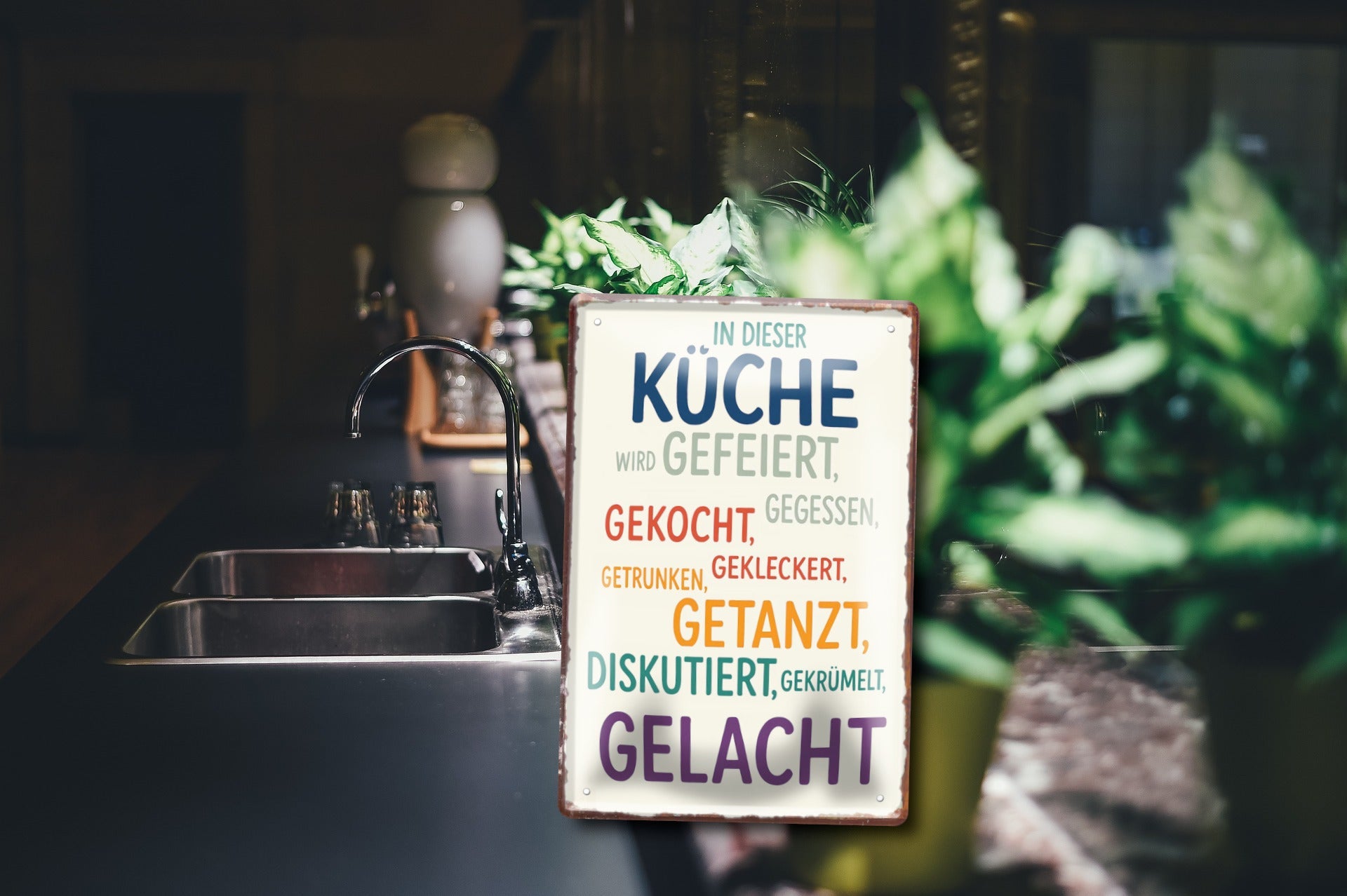 Geschenk Weihnachten, Geburtstage, Feiern, Partys, Grillabende, Namenstag, Feiertag, Mädelsabend, Hochzeit Wohnzimmer, Partykeller, Garage, Praxis, Büro, Café, Hauseingang Küche Haushalt Willkommen Eigenheim heim essen haus kochen herzlich Zuhause putzen