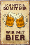 4252024244359	Schilderstore24 	 ''Ich mit dir, du mit mir, wir mit Bier'' Schilderstore24 Blechschilder sind perfekt als Geschenk zu Weihnachten, Geburtstage, Feiern, Partys, Grillabende, Namenstag, Feiertag, Mädelsabend, Hochzeit. Jederzeit stilvoll im Wohnzimmer, Partykeller, Garage, Praxis, Büro, Café, Hauseingang Alkohol Kasten Bier Saufen Getränk Bier Alkohol schaumkrone promille hopfen