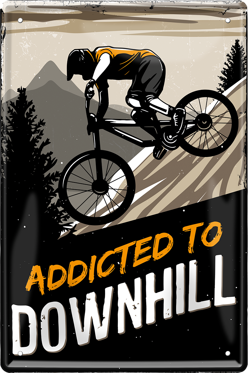 4252024243949	Schilderstore24 	 ''Addicted to Downhill'' Schilderstore24 Blechschilder sind perfekt als Geschenk zu Weihnachten, Geburtstage, Feiern, Partys, Grillabende, Namenstag, Feiertag, Mädelsabend, Hochzeit. Jederzeit stilvoll im Wohnzimmer, Partykeller, Garage, Praxis, Büro, Café, Hauseingang Fahrrad Rad Bike Tour Radeln Downhill Radtour zweirad reifen ausflug freizeit