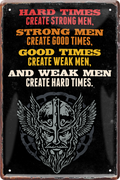 4252024244199	Schilderstore24 	 ''Hard times strong men, Weak men hard times'' Schilderstore24 Blechschilder sind perfekt als Geschenk zu Weihnachten, Geburtstage, Feiern, Partys, Grillabende, Namenstag, Feiertag, Mädelsabend, Hochzeit. Jederzeit stilvoll im Wohnzimmer, Partykeller, Garage, Praxis, Büro, Café, Hauseingang Weisheiten Leben Sprichwörter Tipp wahrheit sprichwort tiefsinnig ratschlag
