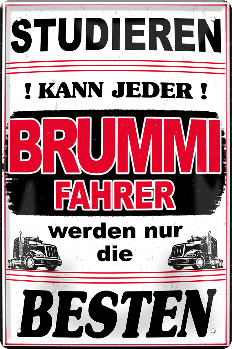 4252024244298	Schilderstore24 	 ''Studieren kann jeder Brummifahrer'' Schilderstore24 Blechschilder sind perfekt als Geschenk zu Weihnachten, Geburtstage, Feiern, Partys, Grillabende, Namenstag, Feiertag, Mädelsabend, Hochzeit. Jederzeit stilvoll im Wohnzimmer, Partykeller, Garage, Praxis, Büro, Café, Hauseingang Mechaniker Auto Motorrad Werkstatt auto werkstatt tüfteln schrauber