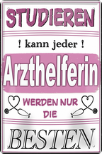 4252024243598	Schilderstore24 	 ''Studieren kann jeder Arzthelferin'' Schilderstore24 Blechschilder sind perfekt als Geschenk zu Weihnachten, Geburtstage, Feiern, Partys, Grillabende, Namenstag, Feiertag, Mädelsabend, Hochzeit. Jederzeit stilvoll im Wohnzimmer, Partykeller, Garage, Praxis, Büro, Café, Hauseingang Büro Chef Angestellter Arbeit Job Arbeitsplatz Alltag Beruf Ausbildung