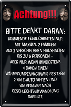 4252024250022		 ''Achtung. Feiern nur 2 Personen mit Wärmepumpe'' Schilderstore24 Blechschilder sind perfekt als Geschenk zu Weihnachten, Geburtstage, Feiern, Partys, Grillabende, Namenstag, Feiertag, Mädelsabend, Hochzeit. Jederzeit stilvoll im Wohnzimmer, Partykeller, Garage, Praxis, Büro, Café, Hauseingang politik regierung fachkräfte ironsich kanzler job Politiker Kabinett Chef Regierung