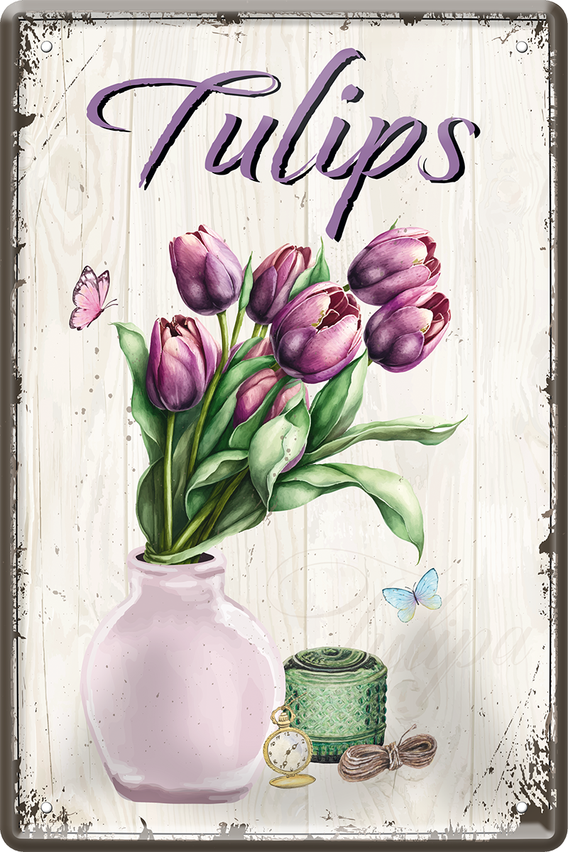 4252024250008		 ''Tulips'' Schilderstore24 Blechschilder sind perfekt als Geschenk zu Weihnachten, Geburtstage, Feiern, Partys, Grillabende, Namenstag, Feiertag, Mädelsabend, Hochzeit. Jederzeit stilvoll im Wohnzimmer, Partykeller, Garage, Praxis, Büro, Café, Hauseingang Garten Haushalt Heim Zuhause Gartenarbeit Hausarbeit Zuhause Blumen