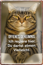 4252024256413		 ''Offenes Geheimnis. Ich regiere hier''
Schilderstore24 Blechschilder sind perfekt als Geschenk zu Weihnachten, Geburtstage, Feiern, Partys, Grillabende, Namenstag, Feiertag, Mädelsabend, Hochzeit Wohnzimmer, Partykeller, Garage, welpe, dogge, kater, kätzchen Haustier Tier Freund knuddelig Zuhause Katze Hund Hamster Meerschwein haustiere