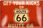 Schilderstore24 Blechschilder sind 4252024256444		 ''Get your kicks on Route 66''
perfekt als Geschenk zu Weihnachten, Geburtstage, Feiern, Partys, Grillabende, Namenstag, Feiertag, Mädelsabend, Hochzeit. Jederzeit stilvoll im Wohnzimmer, Partykeller, Garage, Praxis, Büro, route, highway Mechaniker Auto Motorrad Werkstatt auto lkw brummi tüfteln schrauber