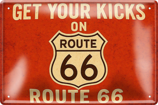 Schilderstore24 Blechschilder sind 4252024256444		 ''Get your kicks on Route 66''
perfekt als Geschenk zu Weihnachten, Geburtstage, Feiern, Partys, Grillabende, Namenstag, Feiertag, Mädelsabend, Hochzeit. Jederzeit stilvoll im Wohnzimmer, Partykeller, Garage, Praxis, Büro, route, highway Mechaniker Auto Motorrad Werkstatt auto lkw brummi tüfteln schrauber