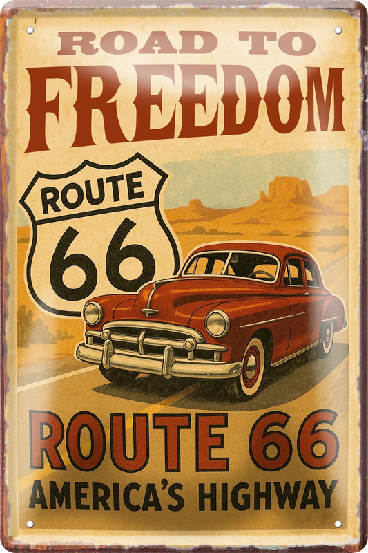 4252024256468		 ''Road to freedom Route 66''
Schilderstore24 Blechschilder sind perfekt als Geschenk zu Weihnachten, Geburtstage, Feiern, Partys, Grillabende, Namenstag, Feiertag, Mädelsabend, Hochzeit. Jederzeit stilvoll im Wohnzimmer, Partykeller, Garage, Praxis, Büro, route, highway Mechaniker Auto Motorrad Werkstatt auto lkw brummi tüfteln schrauber