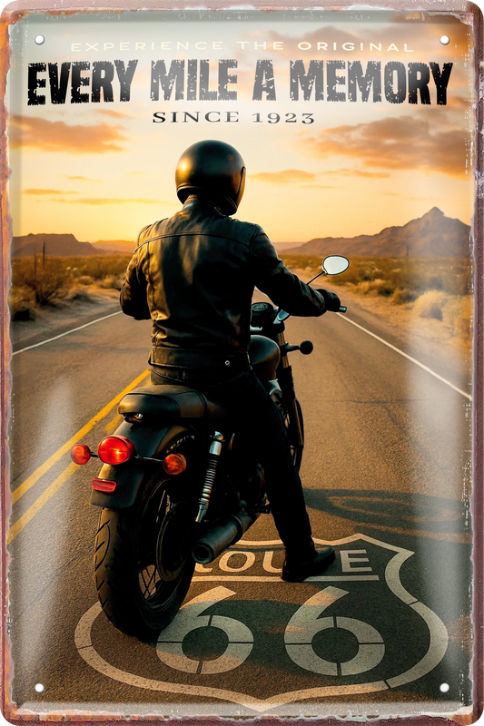 4252024256437		 ''Every mile amemory Route 66''
Schilderstore24 Blechschilder sind perfekt als Geschenk zu Weihnachten, Geburtstage, Feiern, Partys, Grillabende, Namenstag, Feiertag, Mädelsabend, Hochzeit. Jederzeit stilvoll im Wohnzimmer, Partykeller, Garage, Praxis, Büro, route, highway Mechaniker Auto Motorrad Werkstatt auto lkw brummi tüfteln schrauber