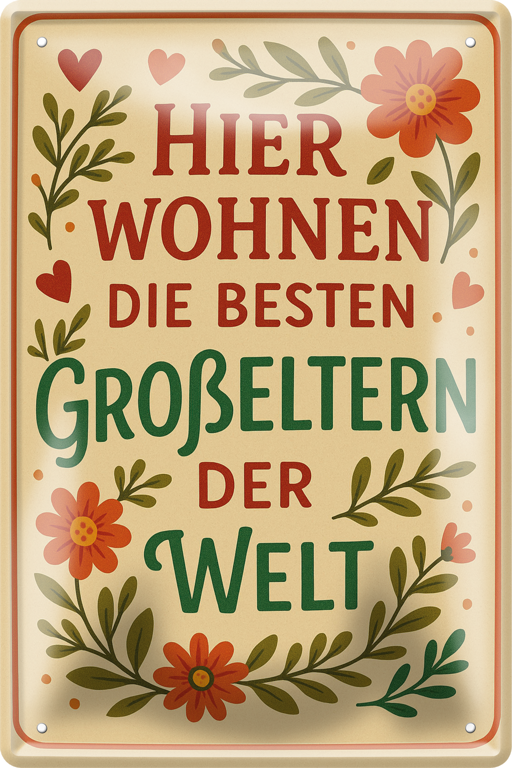 4252024256352		 ''Hier wohnen die besten Großeltern der Welt''
Schilderstore24 Blechschilder sind perfekt als Geschenk zu Weihnachten, Geburtstage, Feiern, Partys, Grillabende, Namenstag, Feiertag, Mädelsabend, Hochzeit. Jederzeit stilvoll im Wohnzimmer, Partykeller, Garage, Praxis, Büro, elternregeln, großeltern Familie Zuhause Eltern Geschwister oma opa familie mama papa geschwister