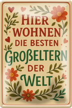 4252024256352		 ''Hier wohnen die besten Großeltern der Welt''
Schilderstore24 Blechschilder sind perfekt als Geschenk zu Weihnachten, Geburtstage, Feiern, Partys, Grillabende, Namenstag, Feiertag, Mädelsabend, Hochzeit. Jederzeit stilvoll im Wohnzimmer, Partykeller, Garage, Praxis, Büro, elternregeln, großeltern Familie Zuhause Eltern Geschwister oma opa familie mama papa geschwister