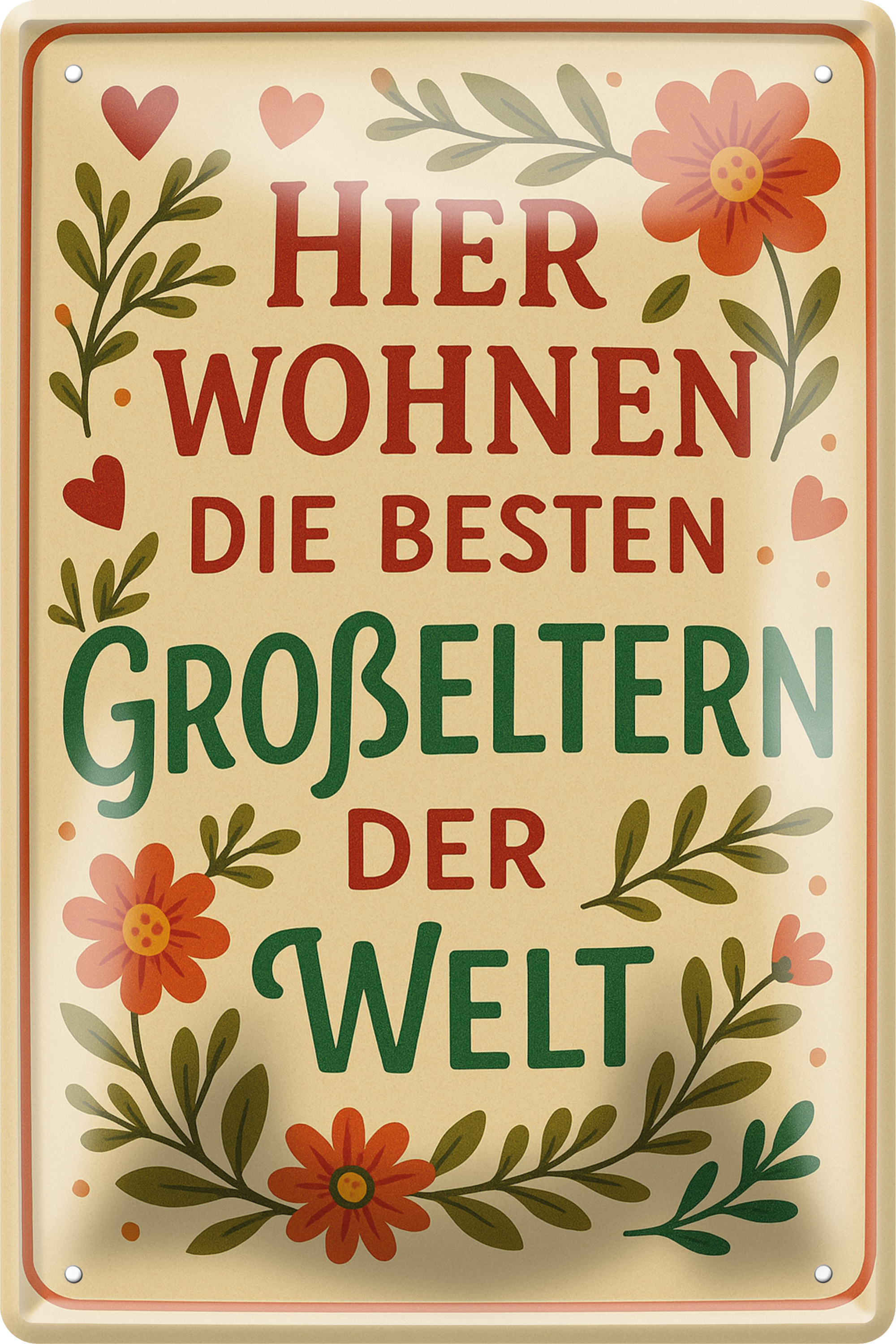 4252024256352		 ''Hier wohnen die besten Großeltern der Welt''
Schilderstore24 Blechschilder sind perfekt als Geschenk zu Weihnachten, Geburtstage, Feiern, Partys, Grillabende, Namenstag, Feiertag, Mädelsabend, Hochzeit. Jederzeit stilvoll im Wohnzimmer, Partykeller, Garage, Praxis, Büro, elternregeln, großeltern Familie Zuhause Eltern Geschwister oma opa familie mama papa geschwister