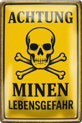 4252024256130		 ''Achtung Minen Lebensgefahr''
Schilderstore24 Blechschilder sind perfekt als Geschenk zu Weihnachten, Geburtstage, Feiern, Partys, Grillabende, Namenstag, Feiertag, Mädelsabend, Hochzeit. Jederzeit stilvoll im Wohnzimmer, Partykeller, Garage, Praxis, Büro, Zitate, lebensgefahr Sarkasmus Ironie Funny Schwarzer Humor faul dumm fun rente lästern teufel