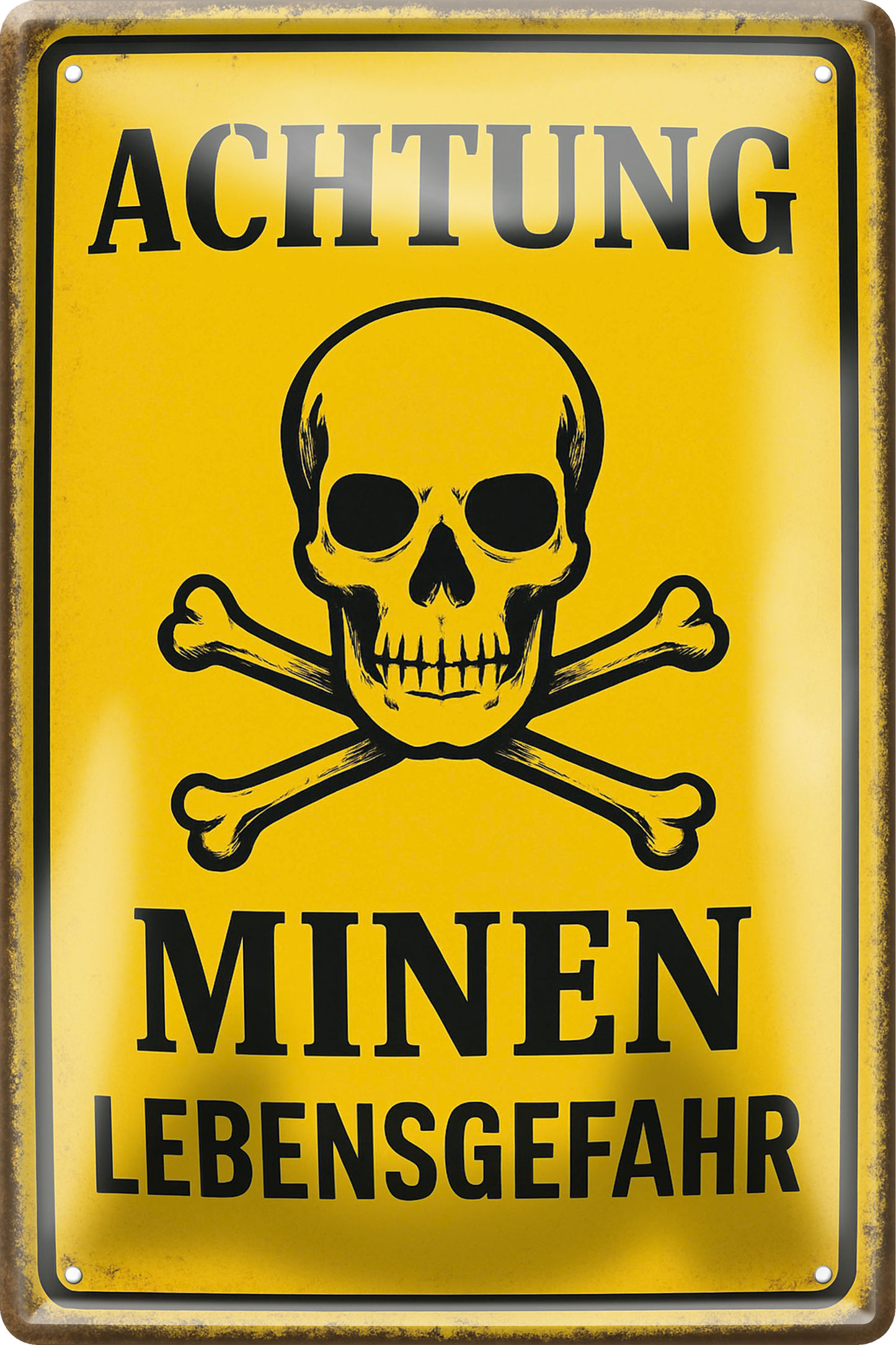 4252024256130		 ''Achtung Minen Lebensgefahr''
Schilderstore24 Blechschilder sind perfekt als Geschenk zu Weihnachten, Geburtstage, Feiern, Partys, Grillabende, Namenstag, Feiertag, Mädelsabend, Hochzeit. Jederzeit stilvoll im Wohnzimmer, Partykeller, Garage, Praxis, Büro, Zitate, lebensgefahr Sarkasmus Ironie Funny Schwarzer Humor faul dumm fun rente lästern teufel