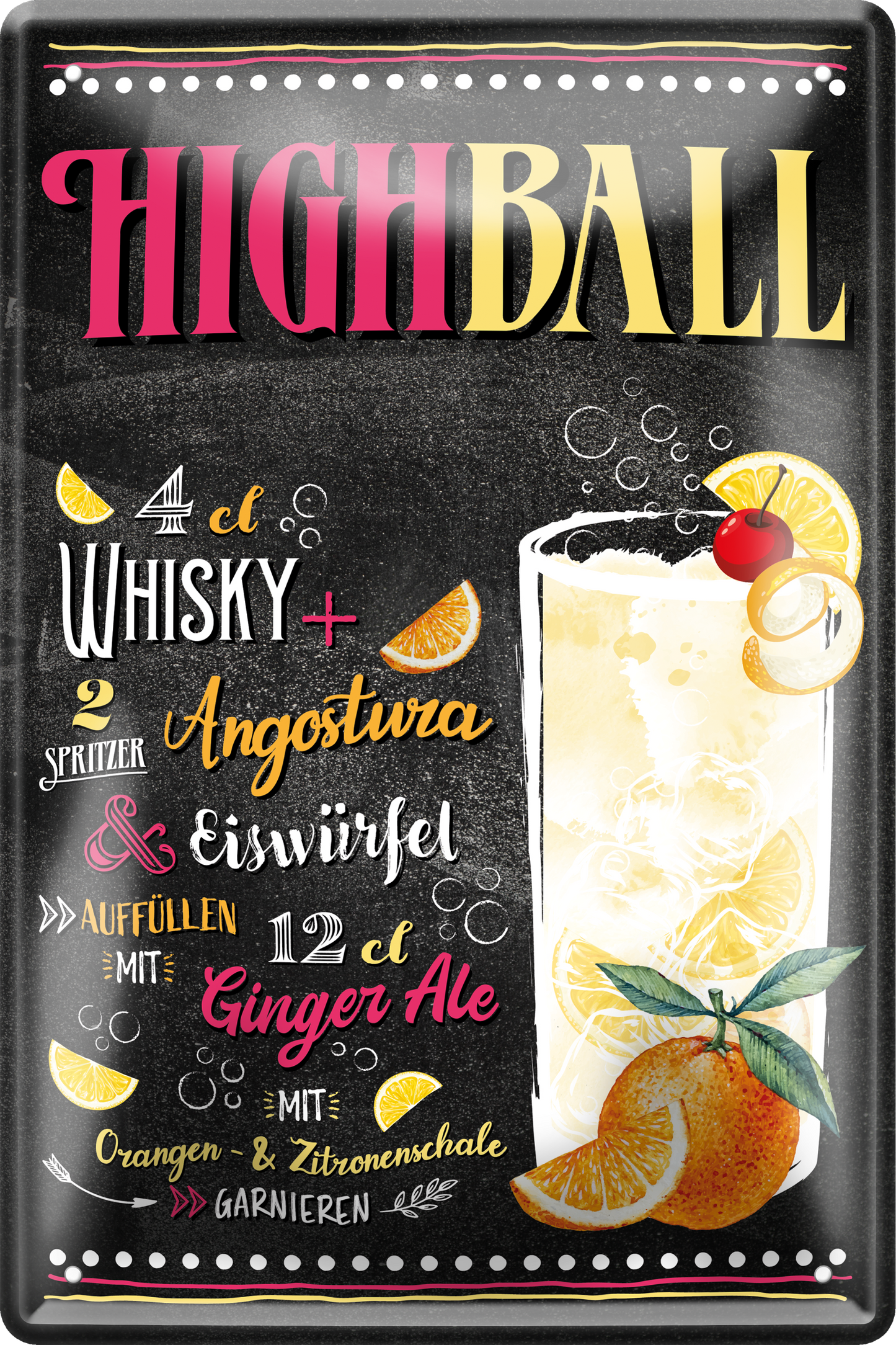 4252024256222		 ''Highball''
Schilderstore24 Blechschilder sind perfekt als Geschenk zu Weihnachten, Geburtstage, Feiern, Partys, Grillabende, Namenstag, Feiertag, Mädelsabend, Hochzeit. Jederzeit stilvoll im Wohnzimmer, Partykeller, Garage, Praxis, cocktailsrezept mischgetränk Alkohol Cocktail Likör Sekt Getränk Alkohol promille schnaps saufen longdrink