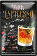 4252024256277		 ''Pink Espresso Tonic''
Schilderstore24 Blechschilder sind perfekt als Geschenk zu Weihnachten, Geburtstage, Feiern, Partys, Grillabende, Namenstag, Feiertag, Mädelsabend, Hochzeit. Jederzeit stilvoll im Wohnzimmer, Partykeller, Garage, Praxis, cocktailsrezept mischgetränk Alkohol Cocktail Likör Sekt Getränk Alkohol promille schnaps saufen longdrink