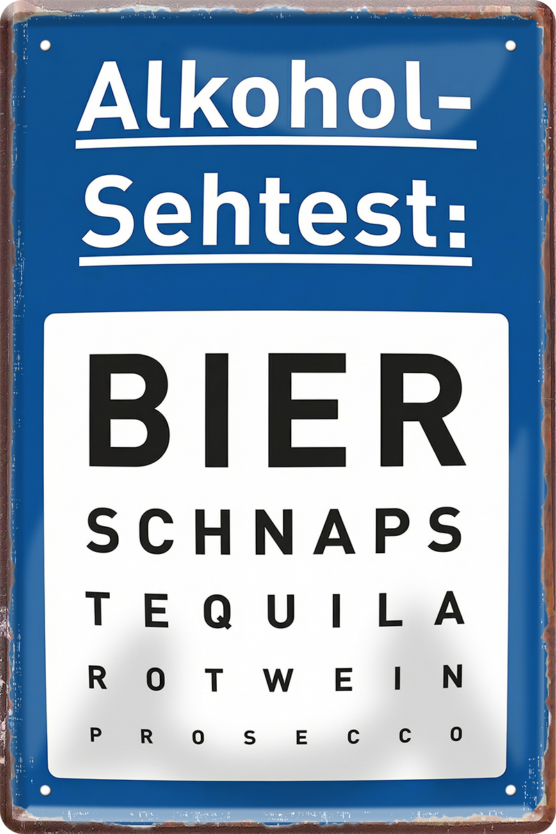 4252024259735		 ''Alkohol- Sehtest''
Schilderstore24 Blechschilder sind perfekt als Geschenk zu Weihnachten, Geburtstage, Feiern, Partys, , Hochzeit. Jederzeit stilvoll im Wohnzimmer, Partykeller, Garage, Praxis, beer, Biersorten, zitat Alkohol Kasten Bier Saufen Getränk Bier Alkohol schaumkrone promille hopfen