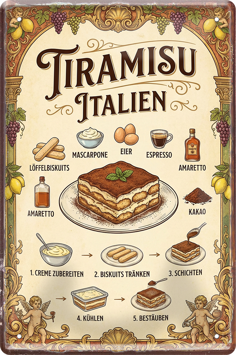 4252024260281		 ''Tiramisu Italien''
Schilderstore24 Blechschilder sind perfekt als Geschenk zu Weihnachten, Geburtstage, Feiern, Partys, Grillabende, Partykeller, diät, snack, mahlzei, rezept, wasser Lebensmittel Burger Tee Grill crepes teigware süßigkeit essen grill wurst pommes döner fisch pizza