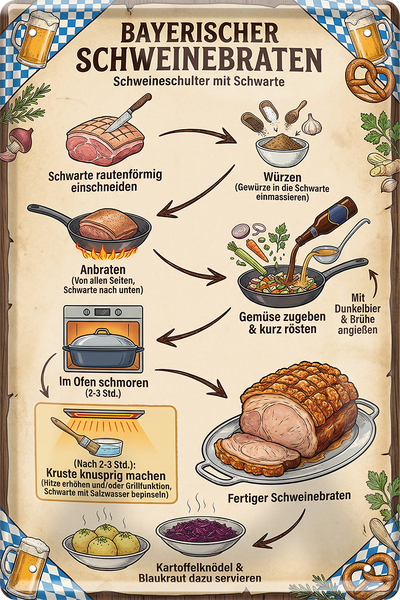 4252024259964		 ''Bayerischer Schweinebraten Bier und Brezel''
Schilderstore24 Blechschilder sind perfekt als Geschenk zu Weihnachten, Geburtstage, Feiern, Partys, Grillabende, Partykeller, diät, snack, mahlzei, rezept, wasser Lebensmittel Burger Tee Grill crepes teigware süßigkeit essen grill wurst pommes döner fisch pizza