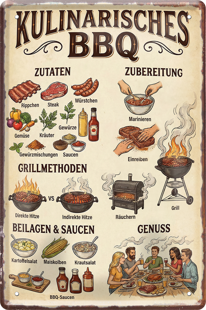 4252024260113		 ''Kulinarisches BBQ''
Schilderstore24 Blechschilder sind perfekt als Geschenk zu Weihnachten, Geburtstage, Feiern, Partys, Grillabende, Partykeller, diät, snack, mahlzei, rezept, wasser Lebensmittel Burger Tee Grill crepes teigware süßigkeit essen grill wurst pommes döner fisch pizza