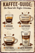 4252024260526		 ''Kaffee-Guide. Kunst der Kaffee-Schichten''
Schilderstore24 Blechschilder sind perfekt als Geschenk zu Weihnachten, Geburtstage, Feiern, Partys, Grillabende, Namenstag, Feiertag, Mädelsabend, Hochzeit. Jederzeit stilvoll im Wohnzimmer, Partykeller, Garage, Praxis, eiskaffee, Café, lattemachiato Lebensmittel Kaffee Kuchen Sucht café coffee kaffeemaschine getränk essen