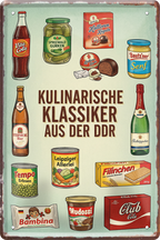 4252024260090		 ''Kulinarische Klassiker aus der DDR''
Schilderstore24 Blechschilder sind perfekt als Geschenk zu Weihnachten, Geburtstage, Feiern, Partys, Grillabende, Partykeller, diät, snack, mahlzei, rezept, wasser Lebensmittel Burger Tee Grill crepes teigware süßigkeit essen grill wurst pommes döner fisch pizza