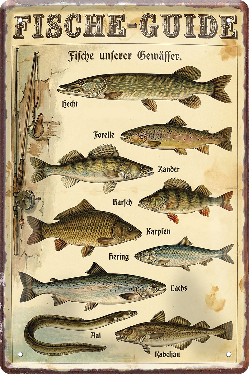 4252024259834		 ''Fische Guide''
Schilderstore24 Blechschilder sind perfekt als Geschenk zu Weihnachten, Geburtstage, Feiern, Partys, Grillabende, Namenstag, Feiertag, Mädelsabend, Hochzeit. Jederzeit stilvoll im Wohnzimmer, Partykeller, Garage, Praxis, Büro, Café, Hauseingang Angeln Fischen Meerestier Bootsausflug see meer fisch wasser angeln fischen
