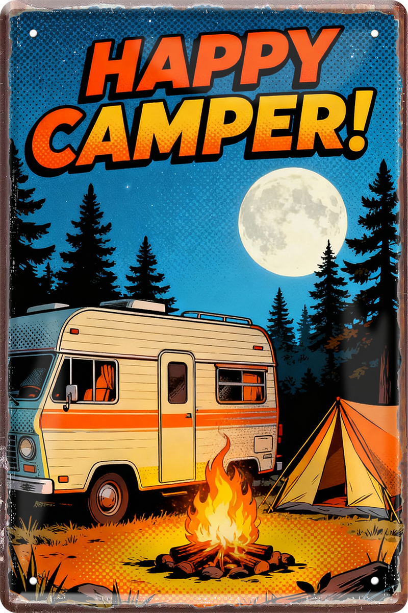 4252024259902		 ''Happy Camper''
Schilderstore24 Blechschilder sind perfekt als Geschenk zu Weihnachten, Geburtstage, Feiern, Partys, Grillabende, Namenstag, Feiertag, Mädelsabend, Hochzeit. Jederzeit stilvoll im Wohnzimmer, Partykeller, Garage, Praxis, Büro, Café, Hauseingang Camping Natur Wald Freiheit wandern campen outdoor natur roadtripp