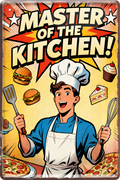 4252024260441		 ''Master of the Kitchen''
Schilderstore24 Blechschilder sind perfekt als Geschenk zu Weihnachten, Geburtstage, Feiern, Partys, Grillabende, Namenstag, Feiertag, Hochzeit. Jederzeit stilvoll im Wohnzimmer, Partykeller, Garage, Praxis, Büro, Café, zitate Küche Haushalt Willkommen Eigenheim heim essen haus kochen herzlich Zuhause putzen